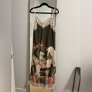 NWOT Green Printed Painting Sheath Maxi Dress